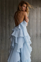 Off-Shoulder Ruffle Layered Maxi Dress In Blue Flowering Girl