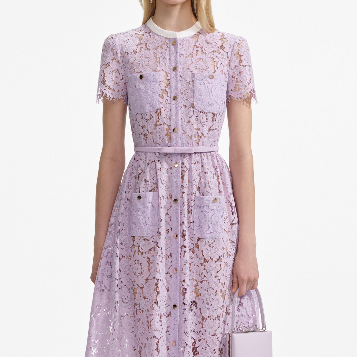 Lilac Lace Button Front Midi Dress Flowering Girl