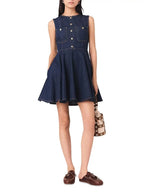 Risunim Flared Mini Denim Dress Flowering Girl