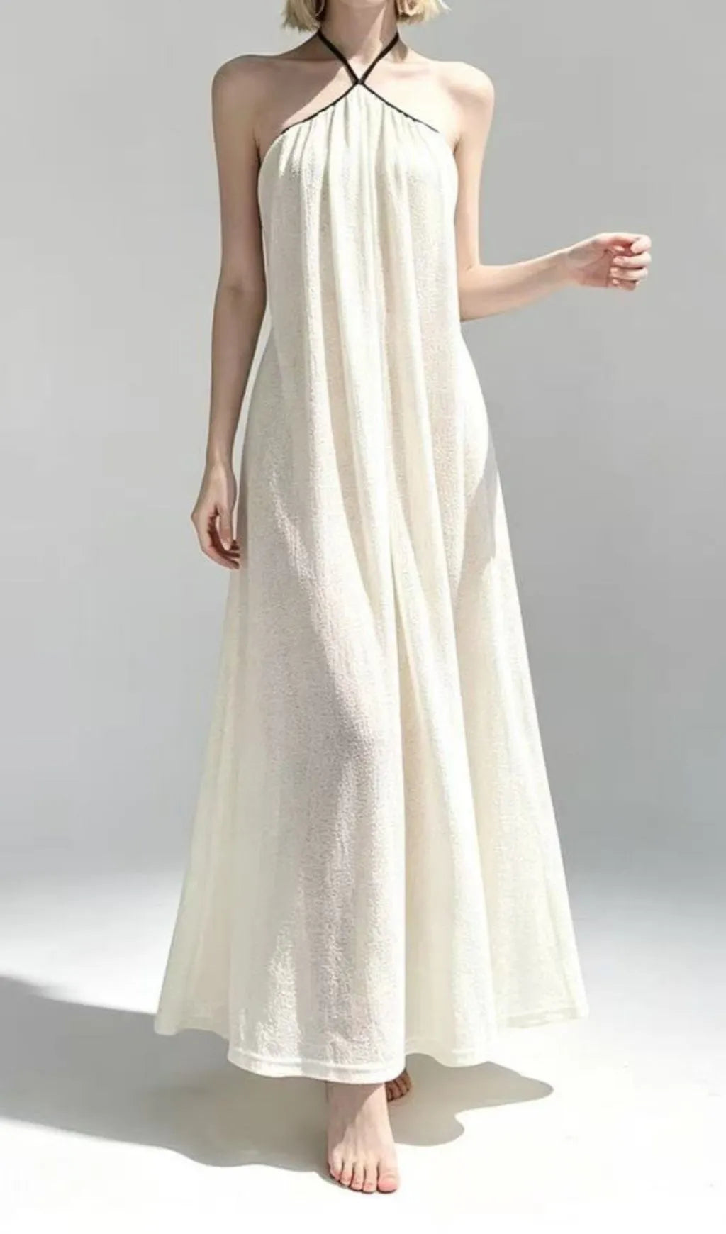 Lauwdina Ivory Halter Maxi Dress Flowering Girl