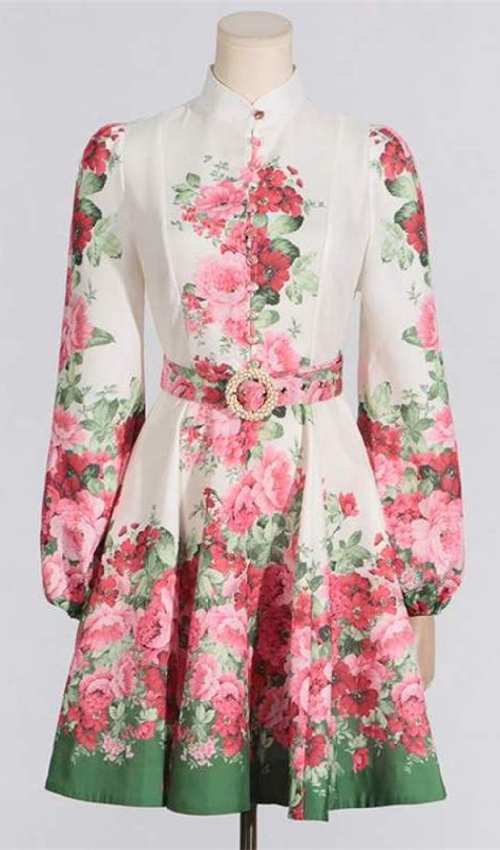 Branwen Floral Mandarin Collar Mini Dress Flowering Girl