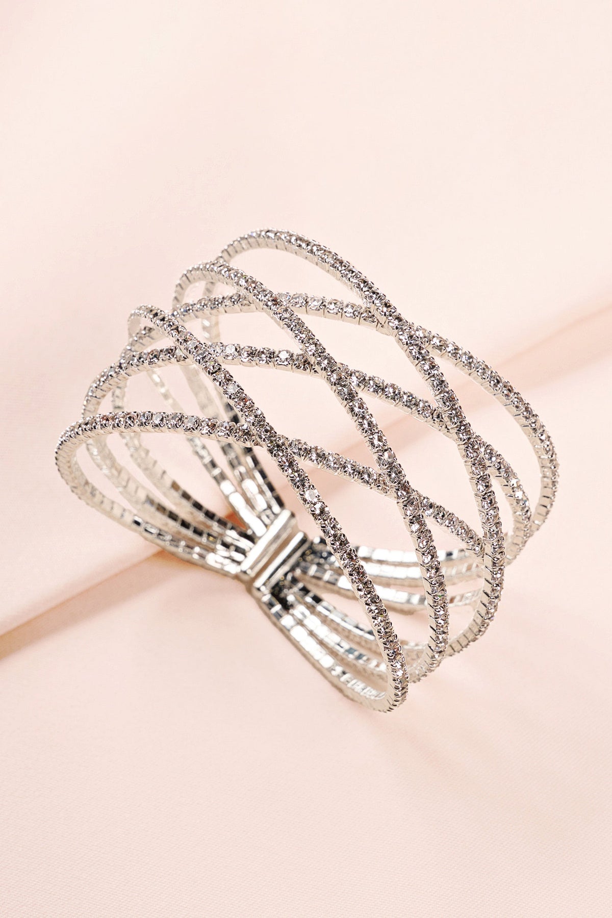 Silver Diamante Layered Cuff Bracelet Flowering Girl