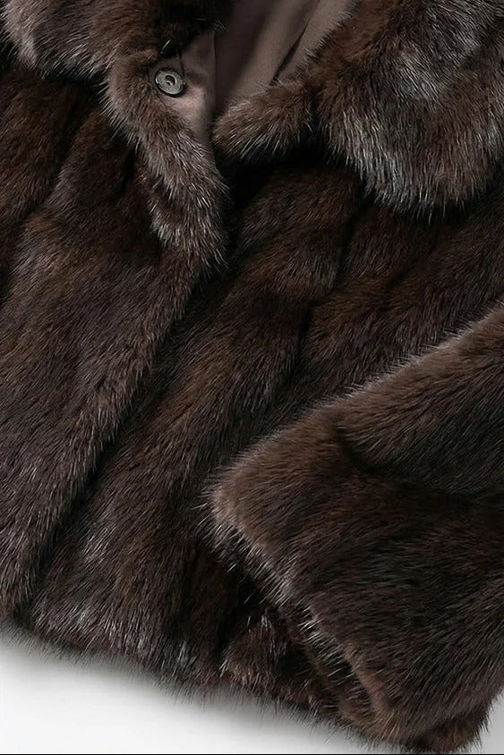 Dark Brown Fur Boxy Cropped Jacket Flowering Girl
