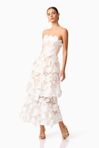 Selene 3D Flower Tiered Maxi Dress In White Flowering Girl
