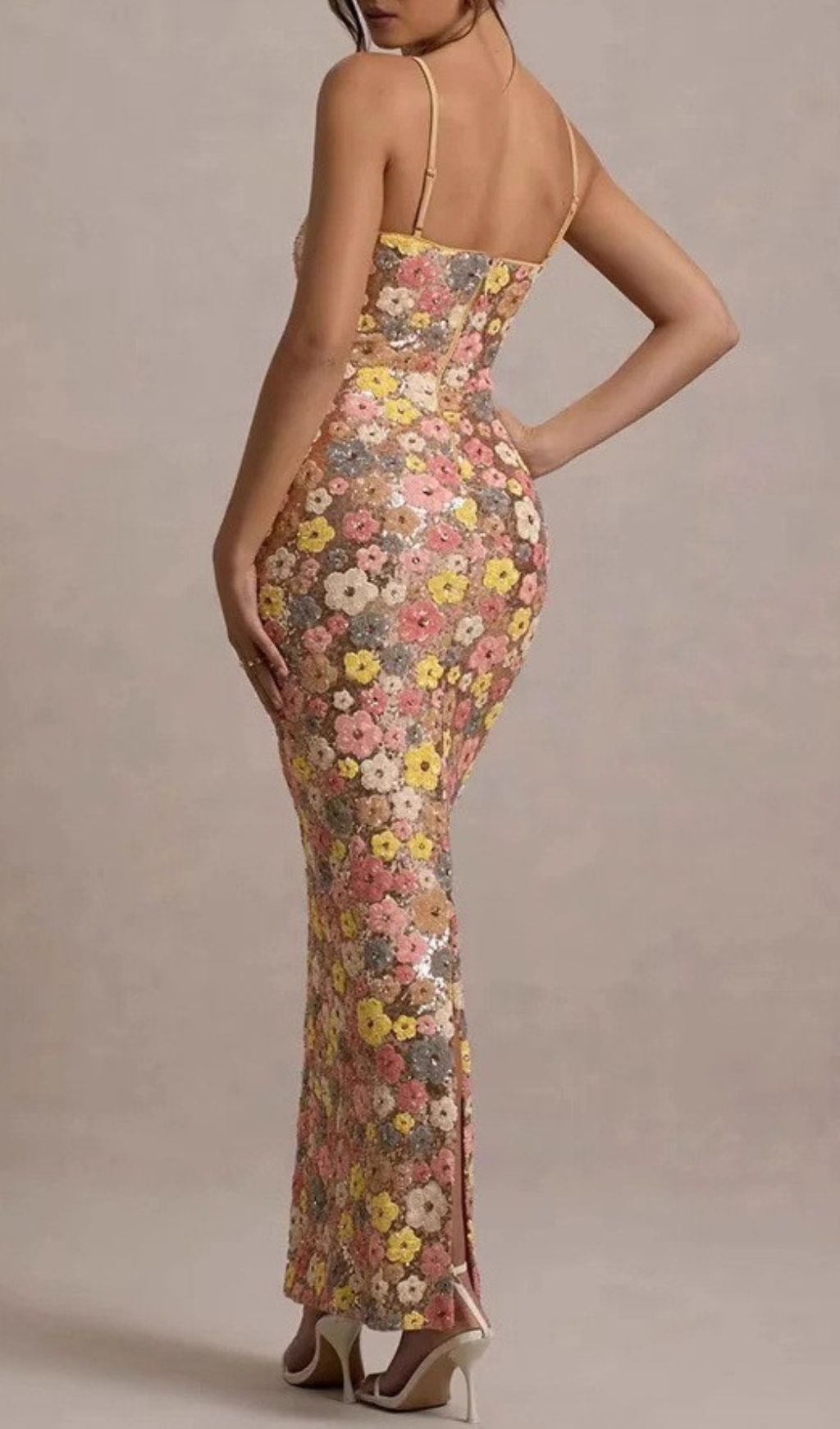 Gershon Strappy Flower Sequin Maxi Dress Flowering Girl
