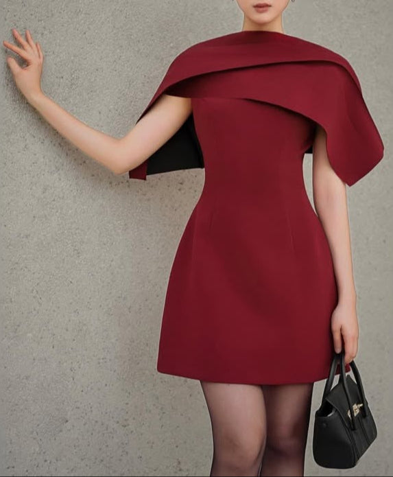 A-line Red mini dress with asymmetrical shoulder pleat Flowering Girl