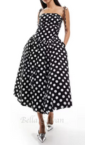 strap midi dress in mono polka dot Flowering Girl