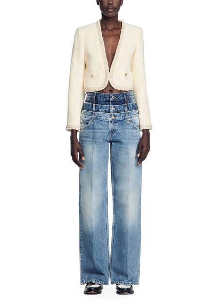 BEAD TRIM CROPPED TWEED JACKET Flowering Girl