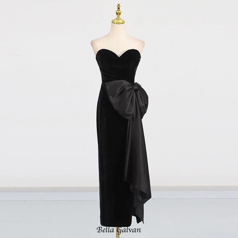 bow Irregular Asymmetric Sleeveless midi Dress in black Flowering Girl