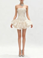 Katherine Embroidered Lace Ruffle Mini Dress In Pink Flowering Girl