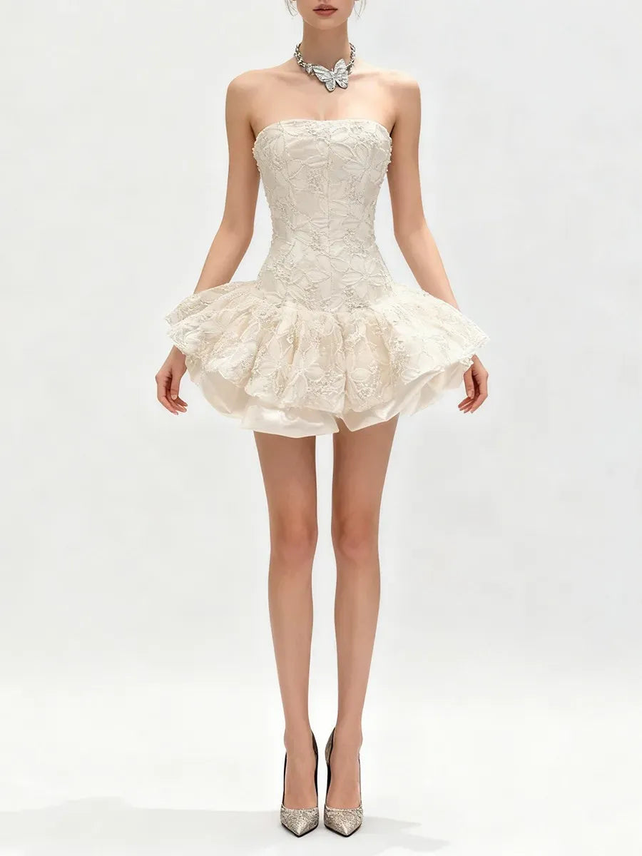 Katherine Embroidered Lace Ruffle Mini Dress In Pink Flowering Girl