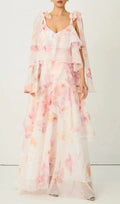 Beverly V-Neck Spaghetti Strap Chiffon Maxi Dress - Pink Flowering Girl