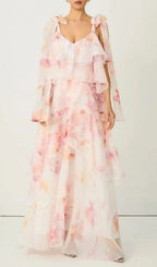 Beverly V-Neck Spaghetti Strap Chiffon Maxi Dress - Pink Flowering Girl