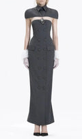 Double-Breasted Strapless Sleeveless Suit With Lapel - Grey Flowering Girl