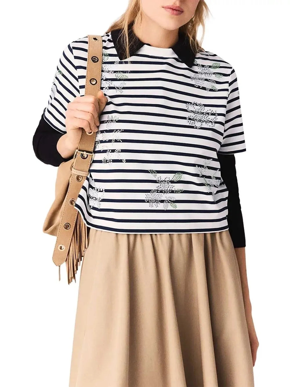 Striped Tee with Rhinestones Flowering Girl