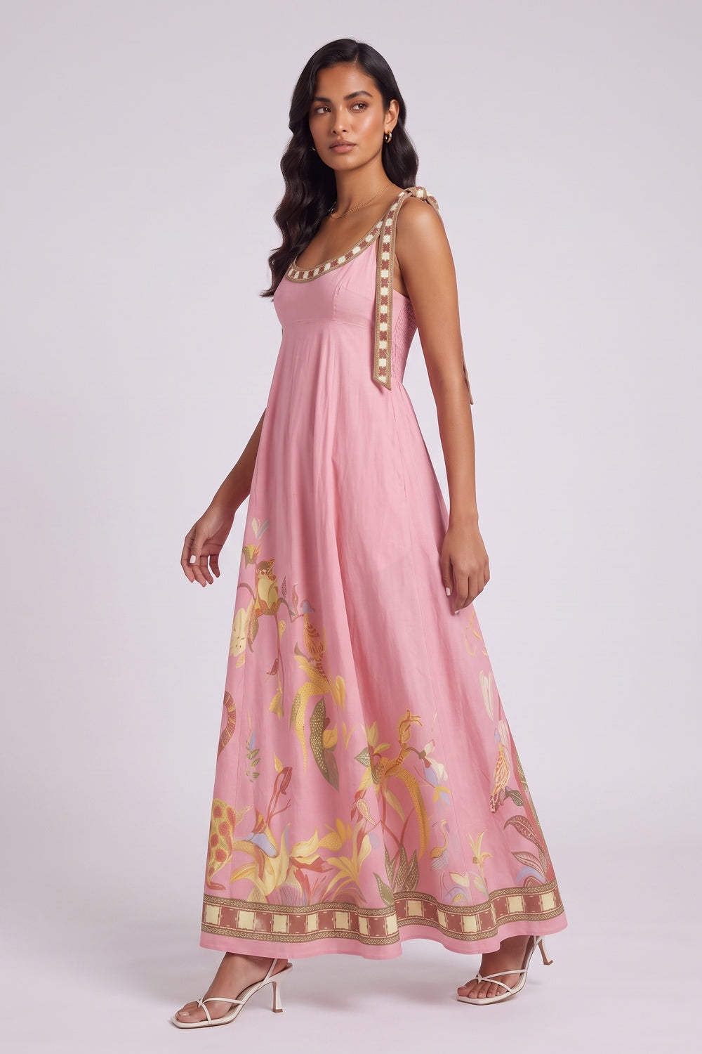 Tie Strap Tropical Print Maxi Dress Flowering Girl