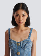 Buttoned denim mini dress in blue Flowering Girl