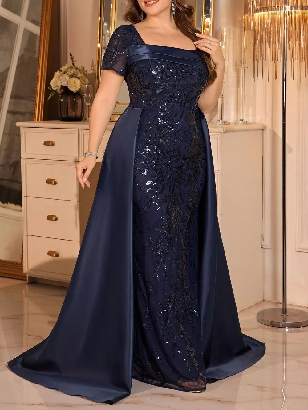 Mardea Navy Sequin Plus Size Maxi Dress Flowering Girl