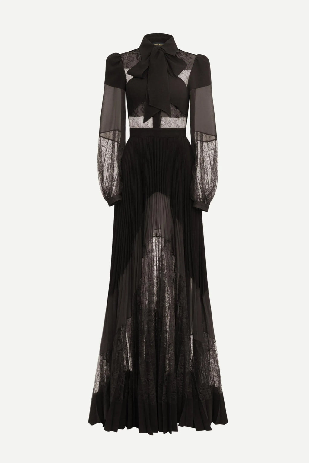 simona lace splice Pleated maxi Dress in black Flowering Girl