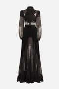 simona lace splice Pleated maxi Dress in black Flowering Girl