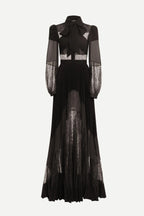 simona lace splice Pleated maxi Dress in black Flowering Girl