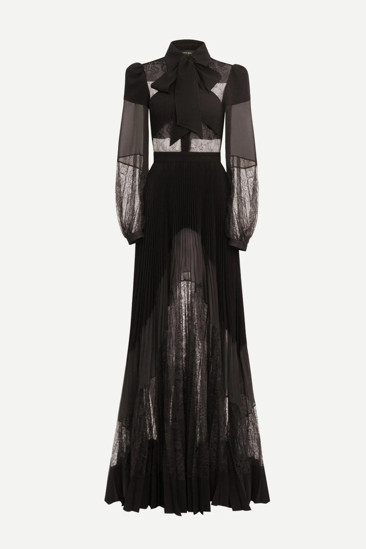 simona lace splice Pleated maxi Dress in black Flowering Girl