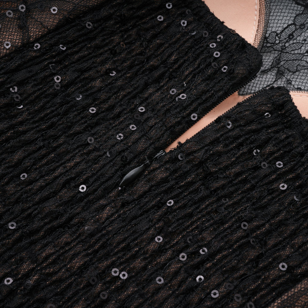 Black Sheer Lace High Neck Long Sleeve Tulle Mini Dress Flowering Girl