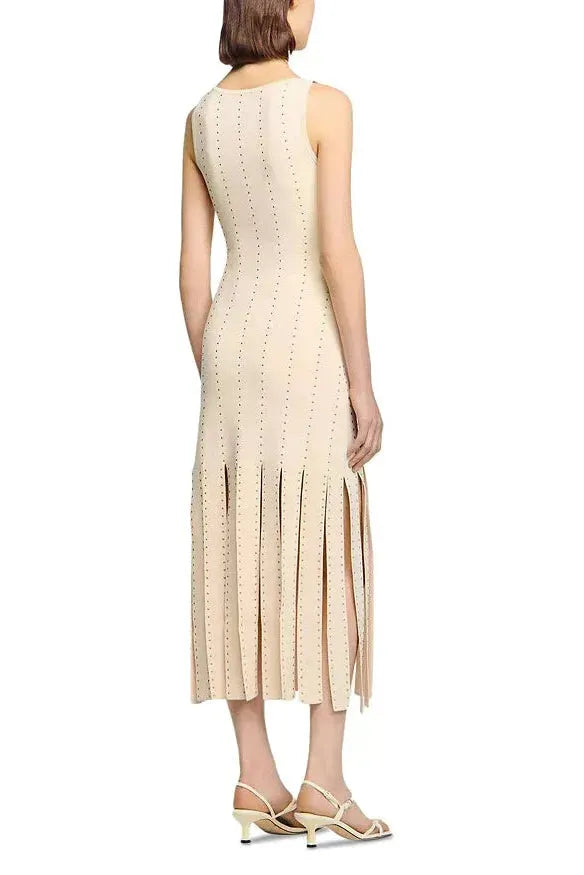 Marjorie Fringed Knit Maxi Dress In Ecru Flowering Girl