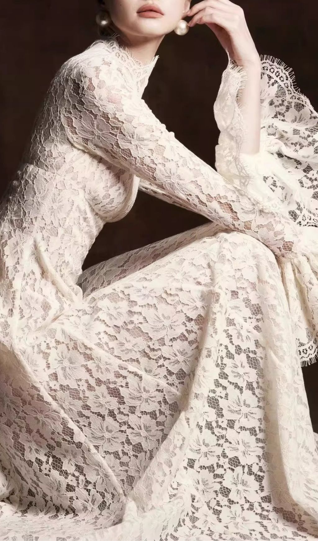 Keres Flared Long Sleeve Lace Maxi Dress Flowering Girl