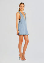 Stevie crystal Embellished Denim mini Dress in pale blue Flowering Girl