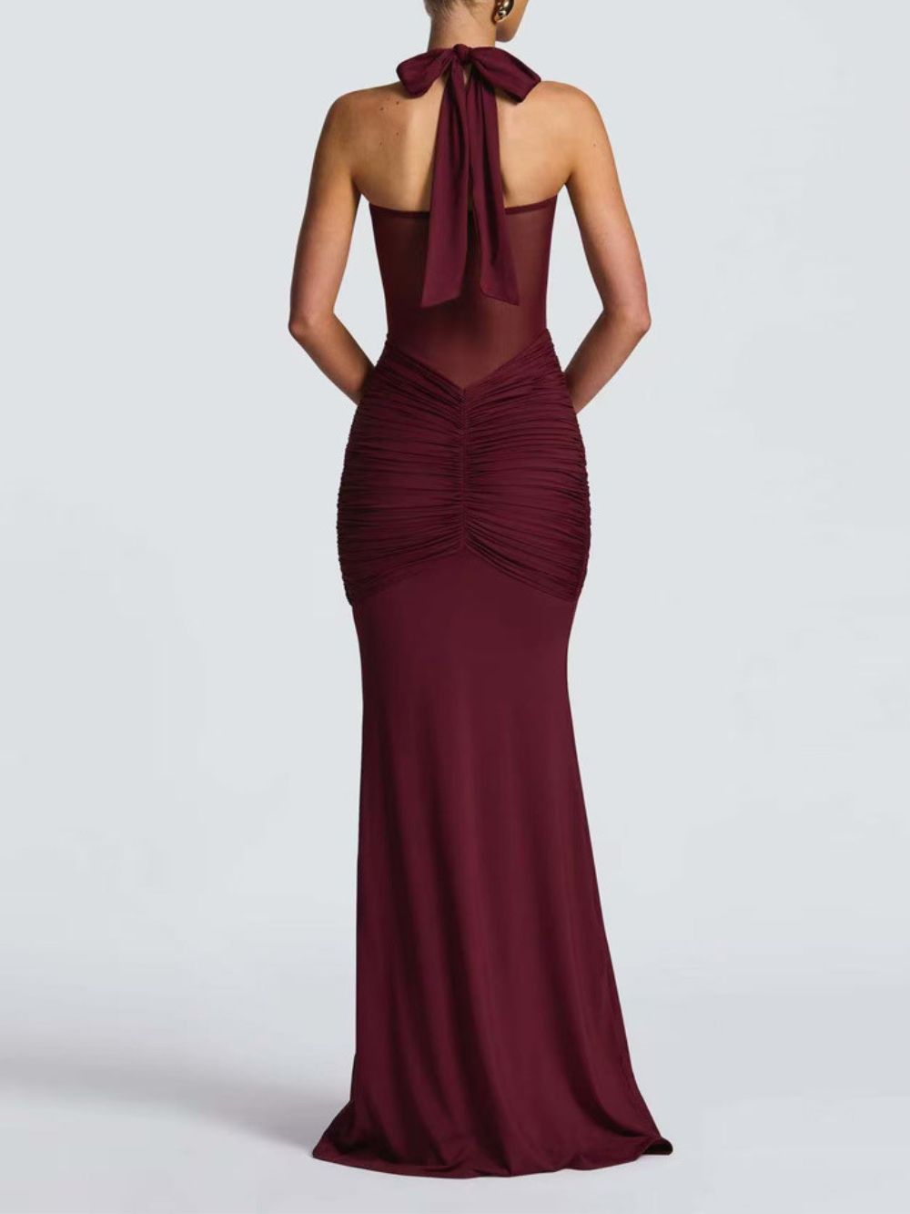 Bonao Halter Ruched Maxi Dress - Red Flowering Girl