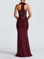 Bonao Halter Ruched Maxi Dress - Red Flowering Girl