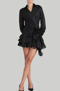 Flower Ruffle Ribbon Mini Dress In Black Flowering Girl
