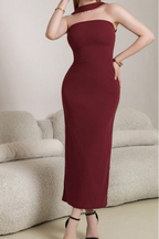 Red Halterneck Suspender Red Bandeau Midi Dress Flowering Girl