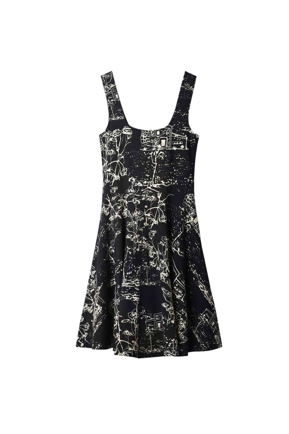 Strappy Skater Mini Dress In Black Flowering Girl