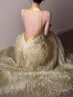 Martirio Gold Halter Maxi Dress Flowering Girl