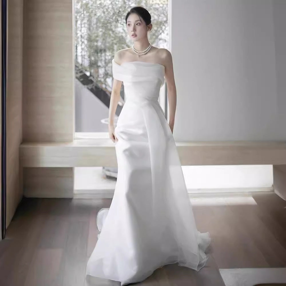 Lisa In a Simple Yet Elegant White French-Style One-Shoulder Mermaid Maxi Dress Flowering Girl