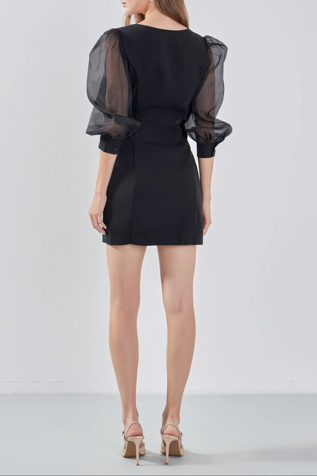 victoria organza puff sleeves mini dress in black Flowering Girl