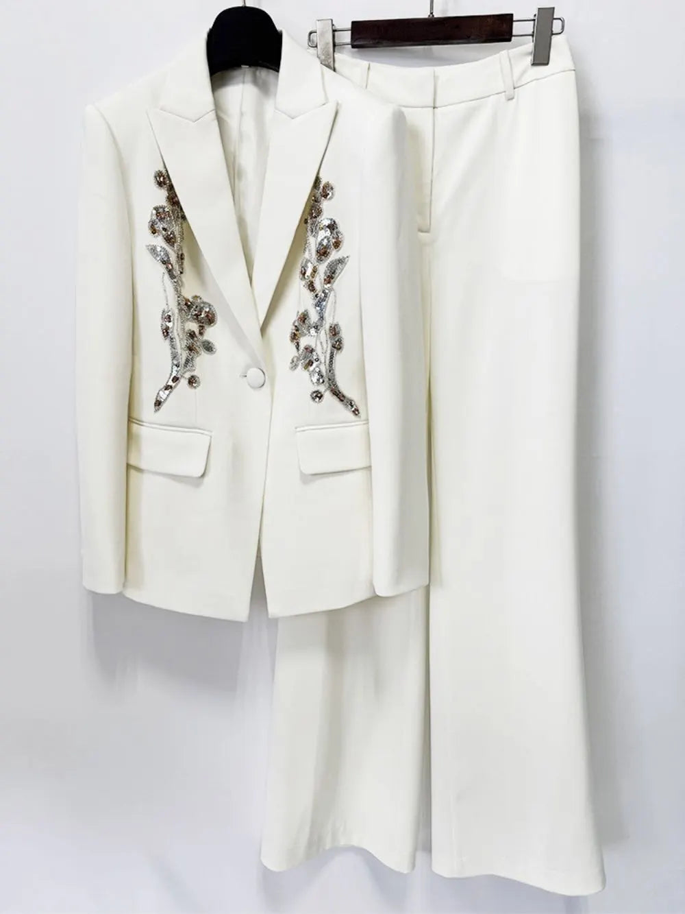 McKee White Sequin Embellished Blazer Set Flowering Girl