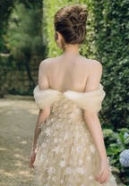 Sabrina Flower Embellished Strapless Maxi Dress In Beige Flowering Girl