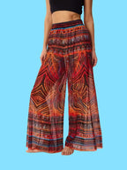 Women's High-Waisted Printed Mesh Casual Trousers Flowering Girl