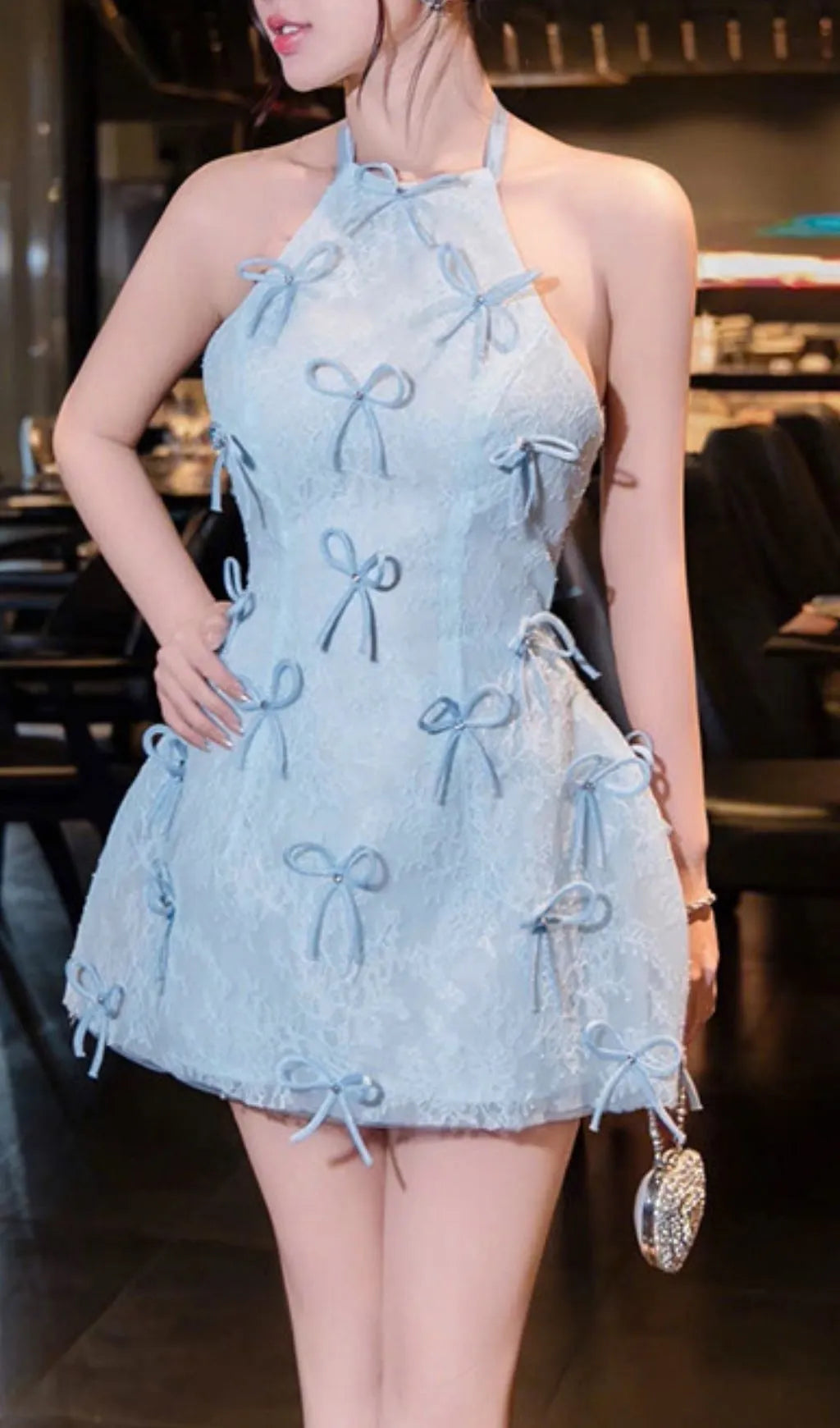 Kanon Blue Halter Bow Mini Dress Flowering Girl