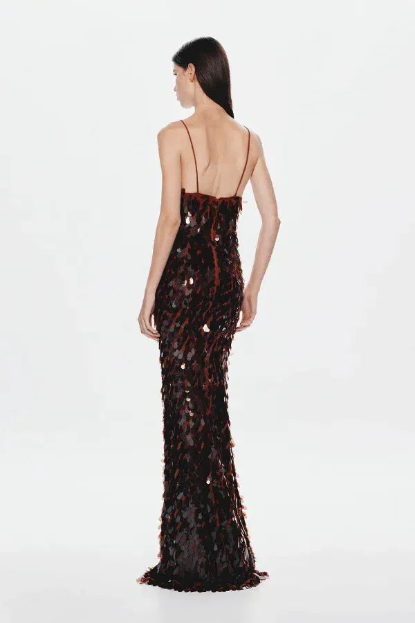 The Sequin Maxi Dress In Brown Flowering Girl