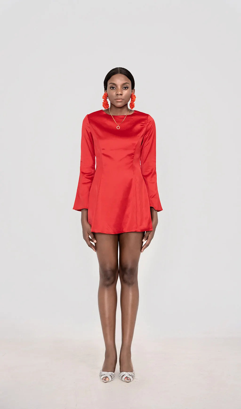 RANDA RED SATIN LONG SLEEVE MINI DRESS Flowering Girl