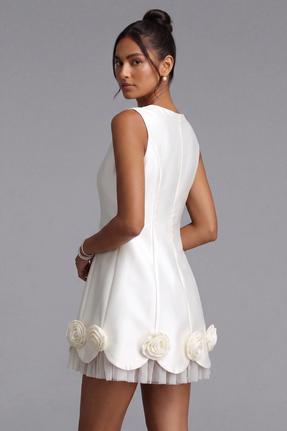 Mini Dress with Rose Appliqués and Bow Detail Flowering Girl