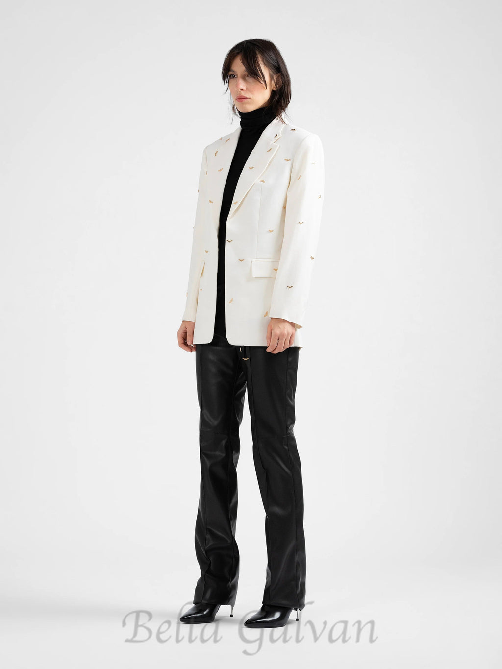 bat-shape embellished blazer in white Flowering Girl