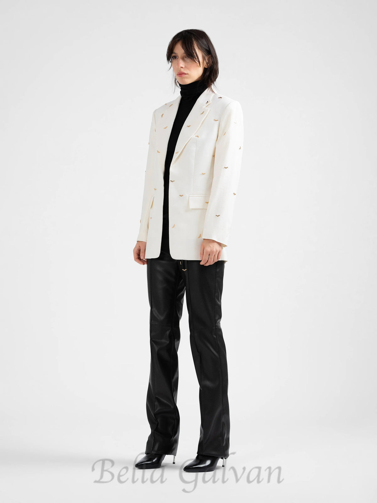 bat-shape embellished blazer in white Flowering Girl