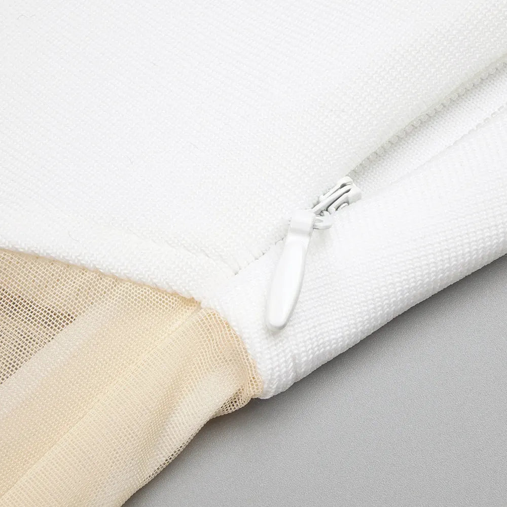 Scalloped Mesh Insert Maxi Dress In White