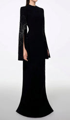Dalit Black Long Sleeve Diamond Maxi Dress Flowering Girl