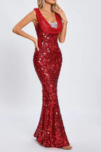 Basia Sleeveless Sequin Maxi Dress In Red Flowering Girl